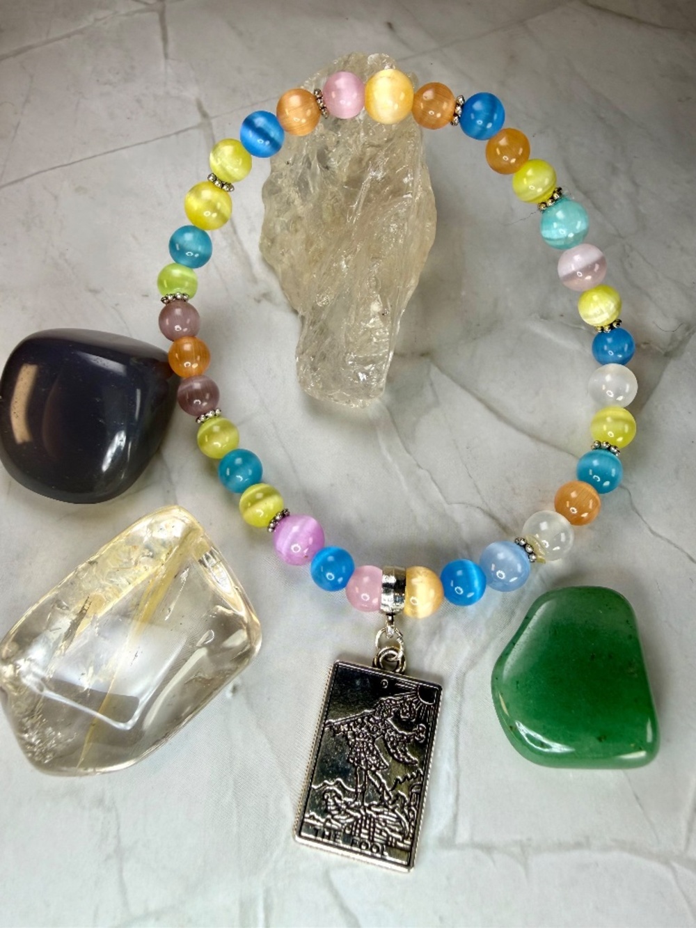 Multi Color Selenite The Fool Tarot Card Bracelet